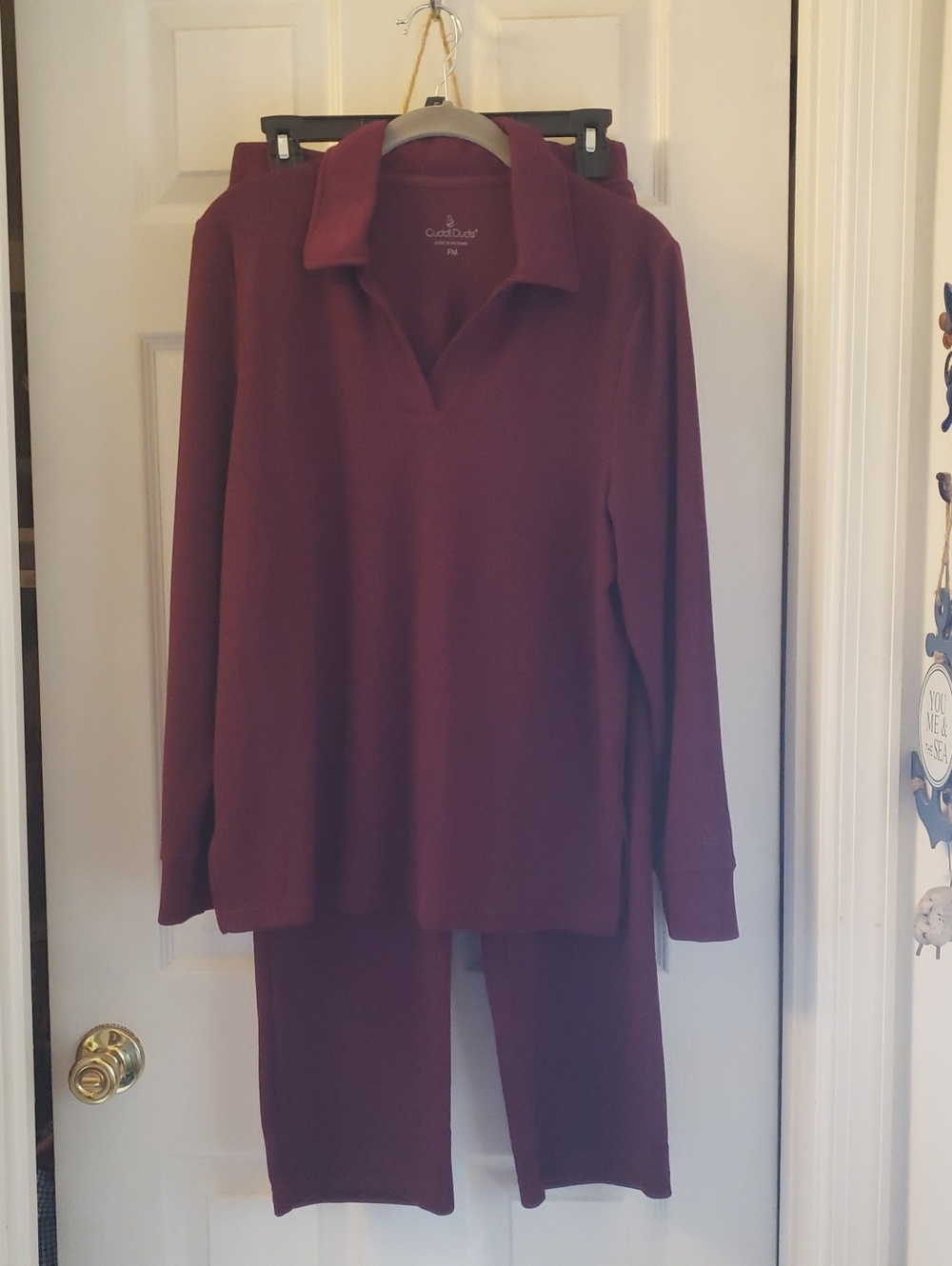 Cuddl Duds Women's Burgundy Long-Sleeve Lounge Set